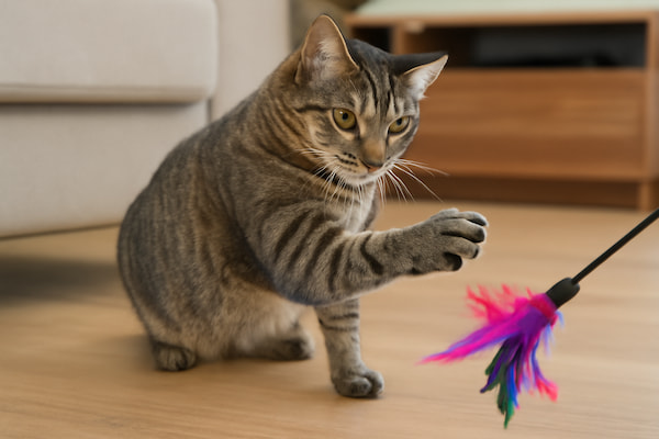 Katze spielt im Wohnzimmer Katze spielt im Wohnzimmer